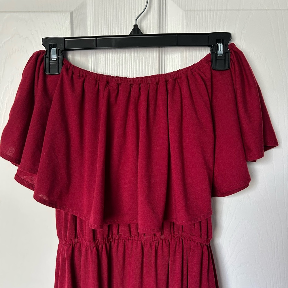 Verabendi Off the Shoulder Summer Long Burgundy Red Dress Size 8/10 - Picture 10 of 11